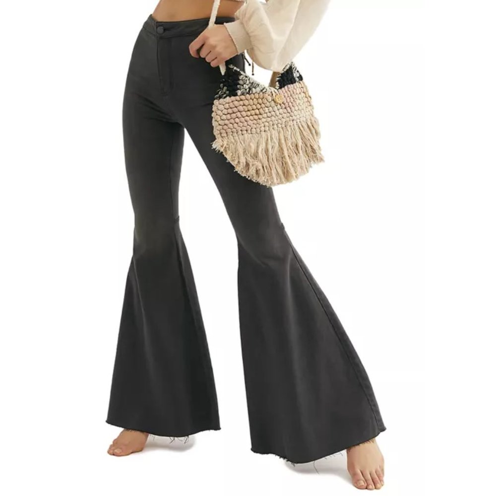 Free People Just Float On Washed Black Flare Bell Bottom Jeans